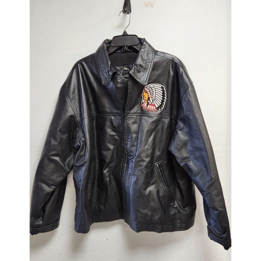 Vintage Outbrook Mens Black Genuine Leather Jacket Size Large